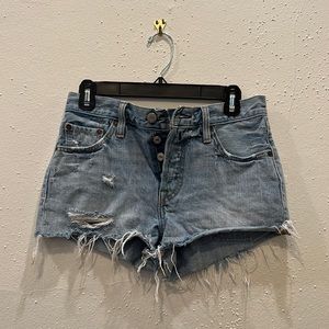 Levi 501 distressed denim / jean shorts